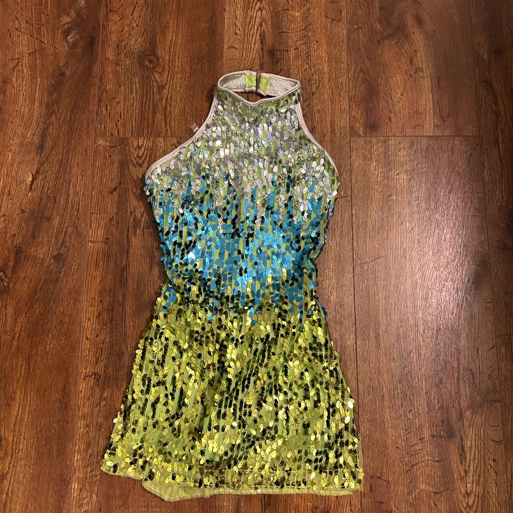 Sequin Halter Dress in Blue and Green